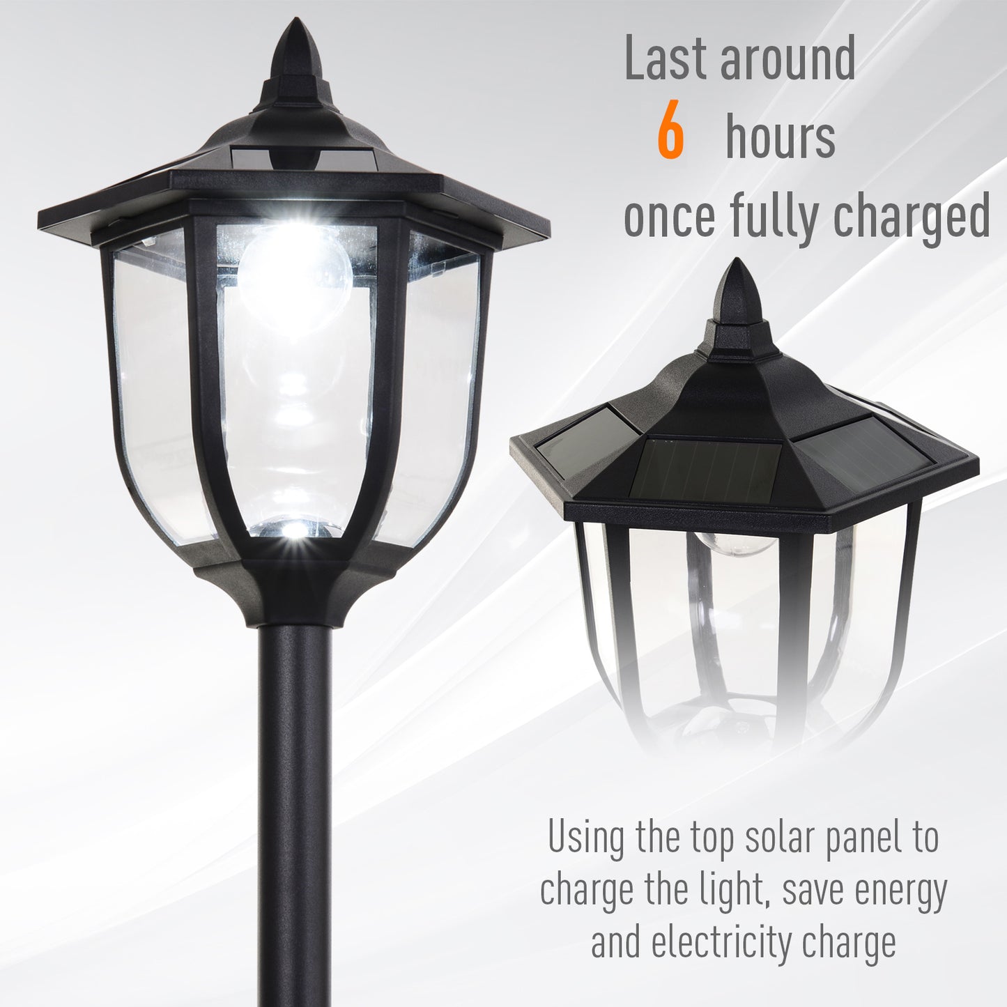 Outsunny Solar Torch Lights Outdoor Garden Lighting 6 LED Water-Resist Auto On/Off 6 Hours