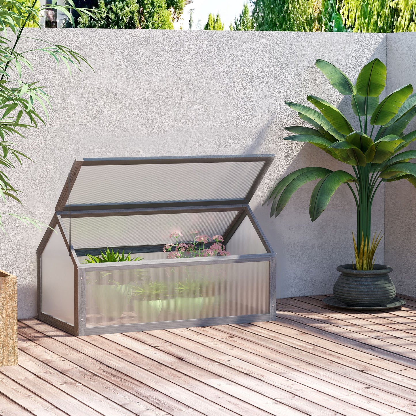 Outsunny Wooden Cold Frame Greenhouse Garden Portable Raised Planter with Openable Top for Indoor, Outdoor, Flowers, Vegetables, Plants, 35.5" x 20.5" x 19.5", Natural Wood
