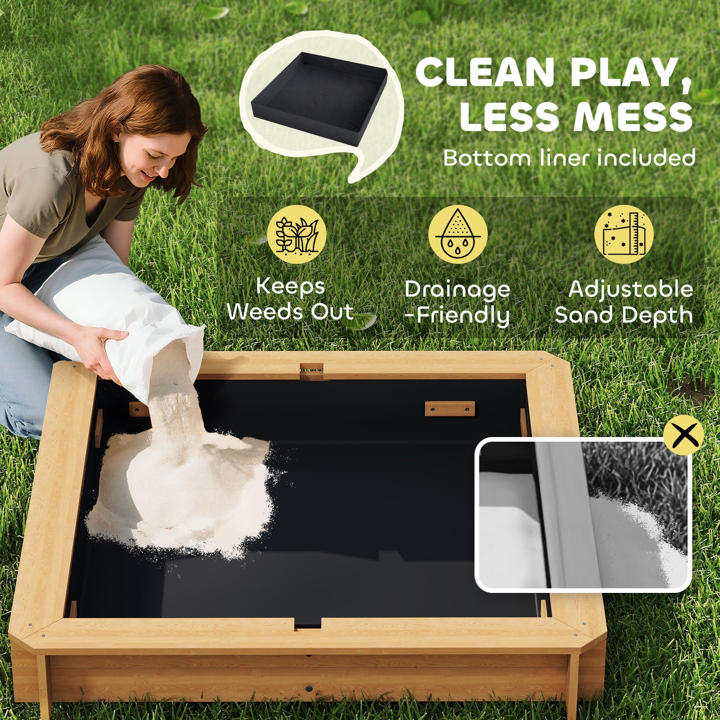 Outsunny Kids Wooden Sandbox Outdoor Backyard Playset Children Play Station w/ Adjustable Canopy & Convertible Bench Sand for 3-7 Years Old