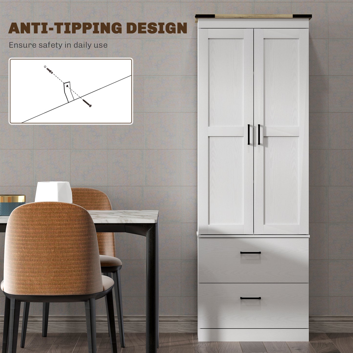 HOMCOM 67" Tall Kitchen Pantry Storage Cabinet, Kitchen Pantry Cabinet with Doors, Drawers and Adjustable Shelves, Cream White