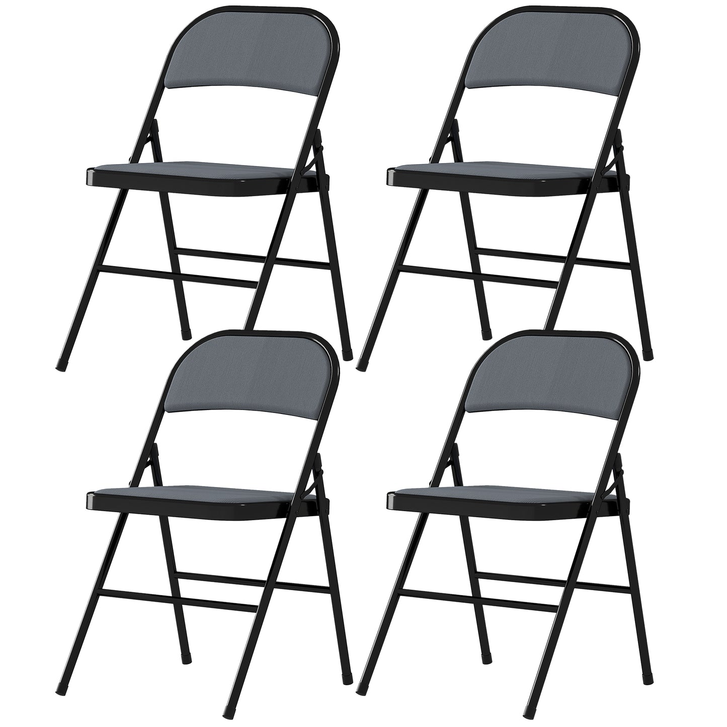 HOMCOM Set of 6 Metal Foldable Chairs, Linen Padded Folding Chairs with Cushion Seat and Open Back for Indoor, Black