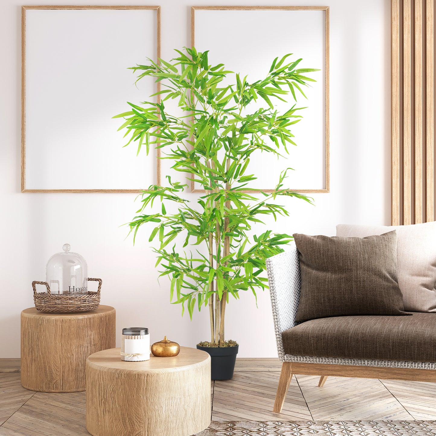 Outsunny Artificial Bamboo Tree, 4ft Fake Tree with Realistic Leaf and Natural Trunk, Decorative Plant in Nursery