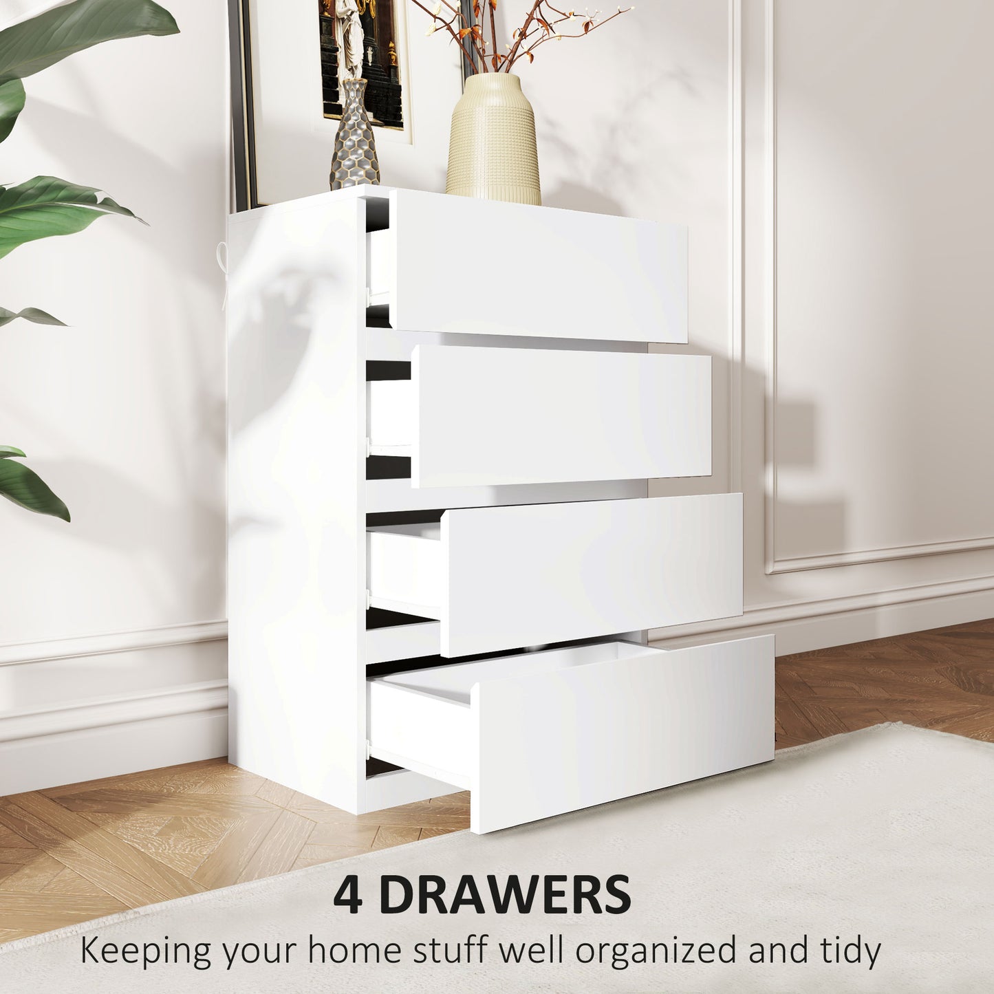 HOMCOM 4 Drawer Chest Storage Cupboard Freestanding Drawer Unit, Black