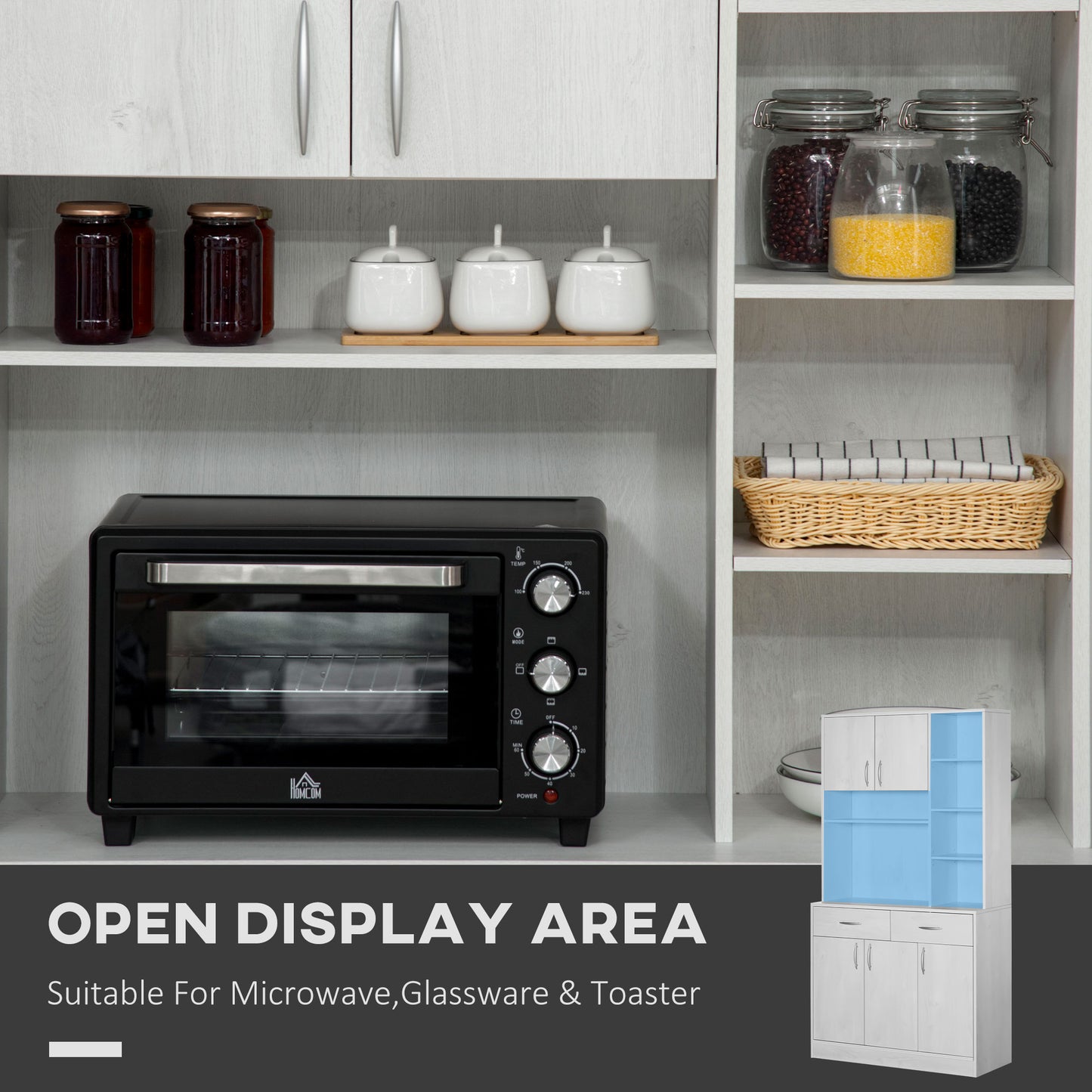 HOMCOM Kitchen Buffet with Hutch Multi Storage Cupboard Cabinet Server Sideboard with Drawers