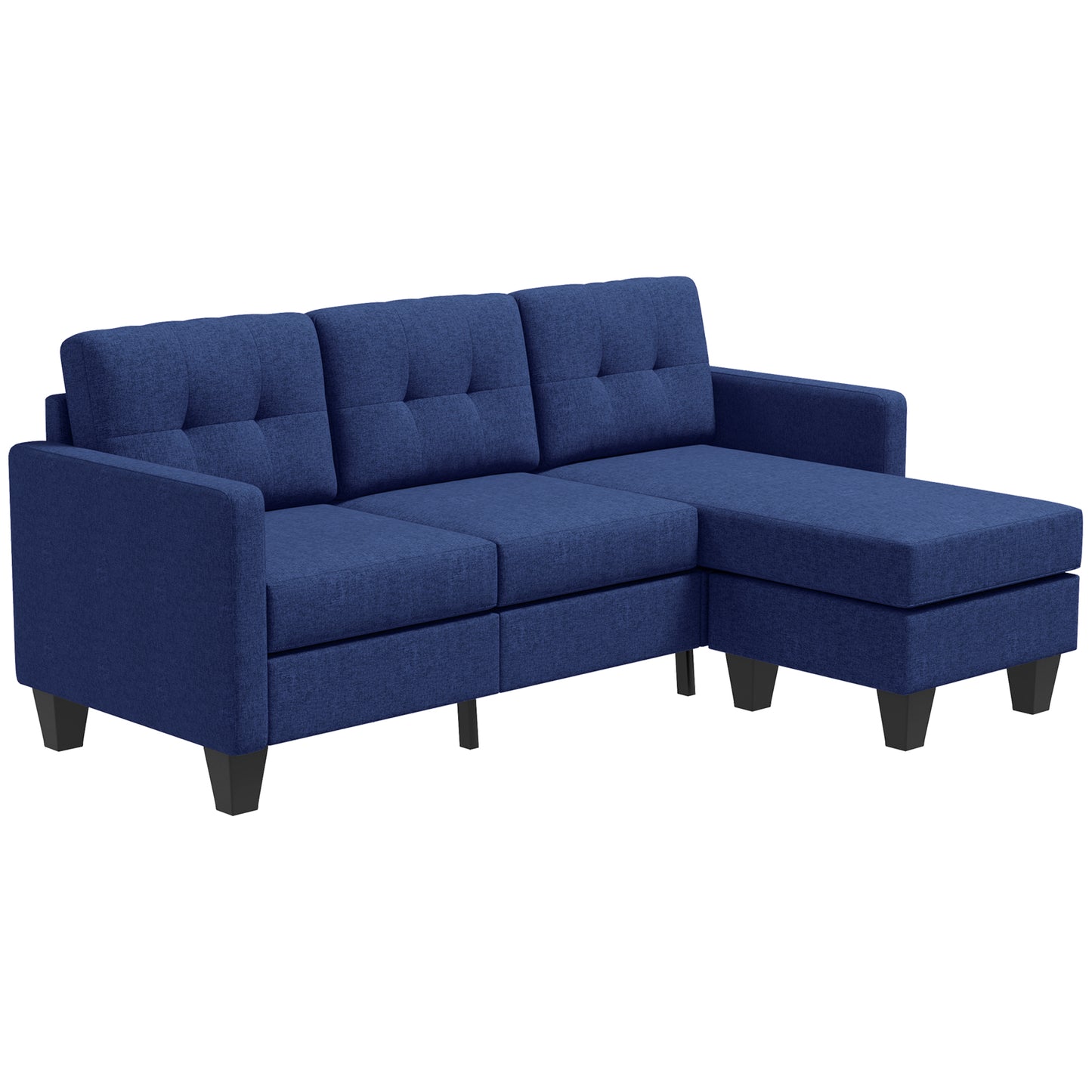 HOMCOM L-shaped Sofa, 3 Seater Couch with Ottoman, Corner Sofa with Thick Padded Cushion and Wood Legs, Dark Grey