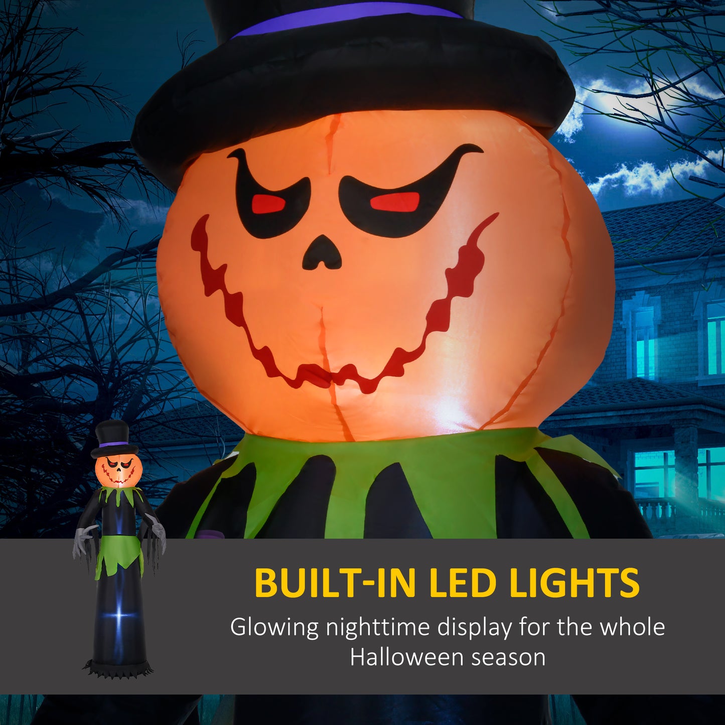 HOMCOM 9ft Inflatable Halloween Decoration Pumpkin Ghost with Pumpkins, Blow-Up Outdoor LED Display for Lawn, Garden, Party