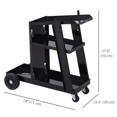 DURHAND 3 Tier Welding Cart Welder Trolley Garage Welding/Plasma Cutter Cart for Tanks Gas Bottles w/ Safety Chain Black