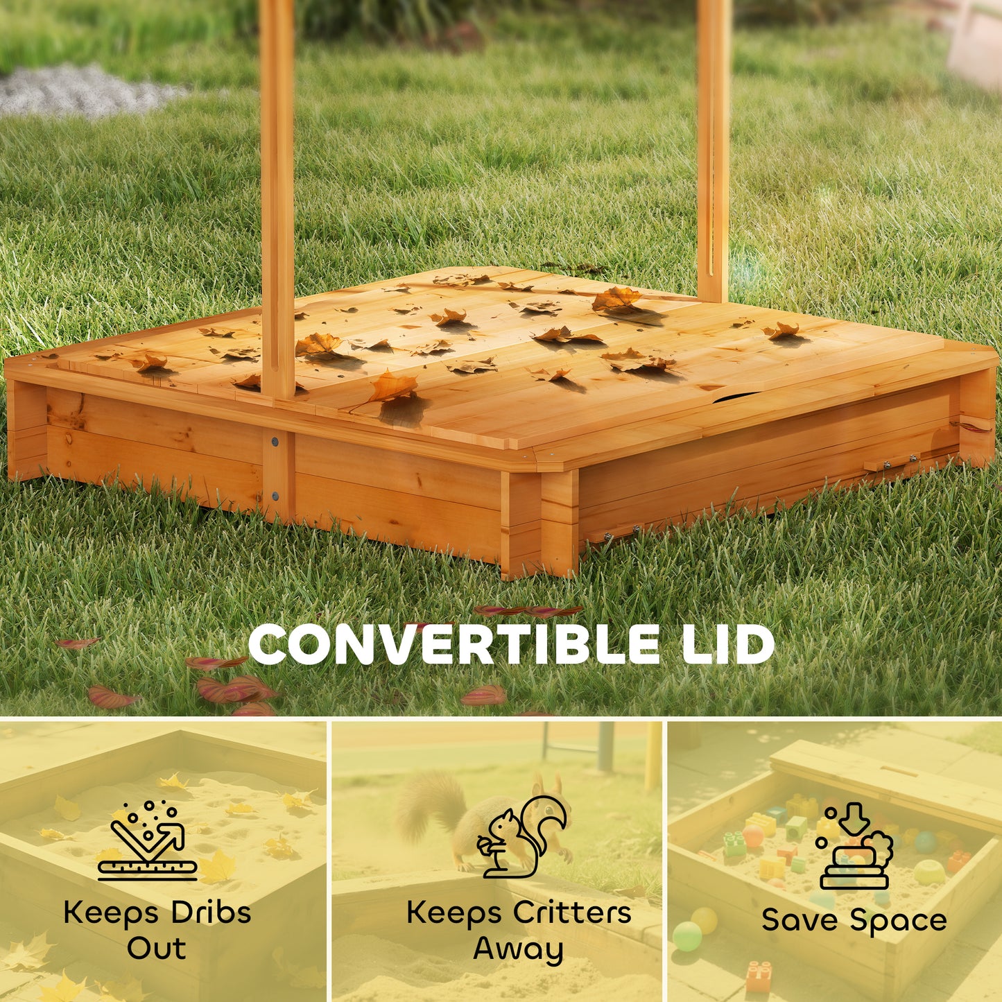 Outsunny Kids Wooden Sandbox Outdoor Backyard Playset Children Play Station w/ Adjustable Canopy & Convertible Bench Sand for 3-7 Years Old