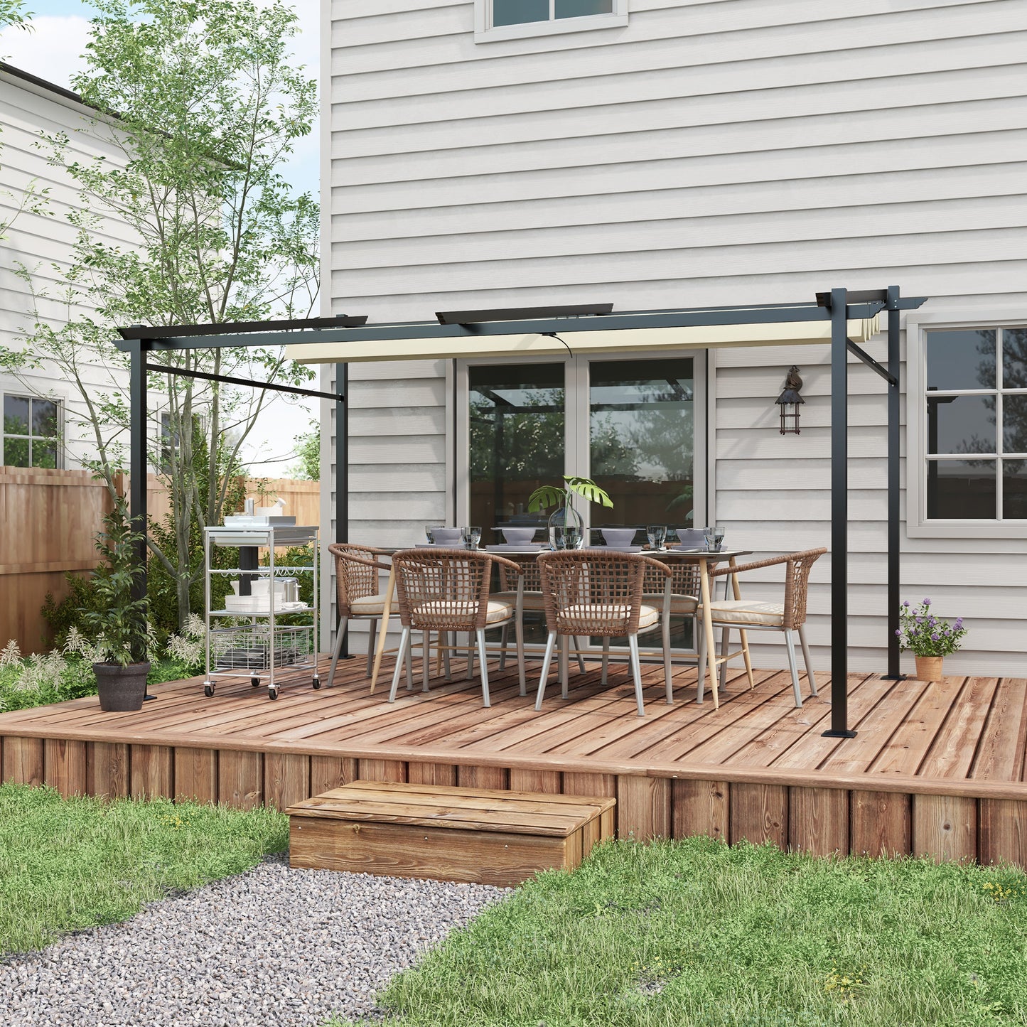Outsunny Metal Pergola with Sliding Roof Canopy, Retractable Pergola Canopy, 10' x 10', Dark Grey