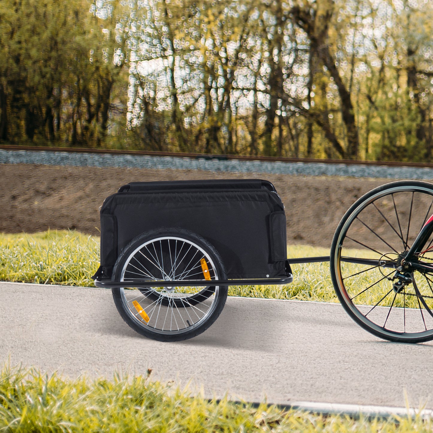 Aosom Bike Cargo Trailer Bicycle Luggage Carrier Cart with Cover Black Red