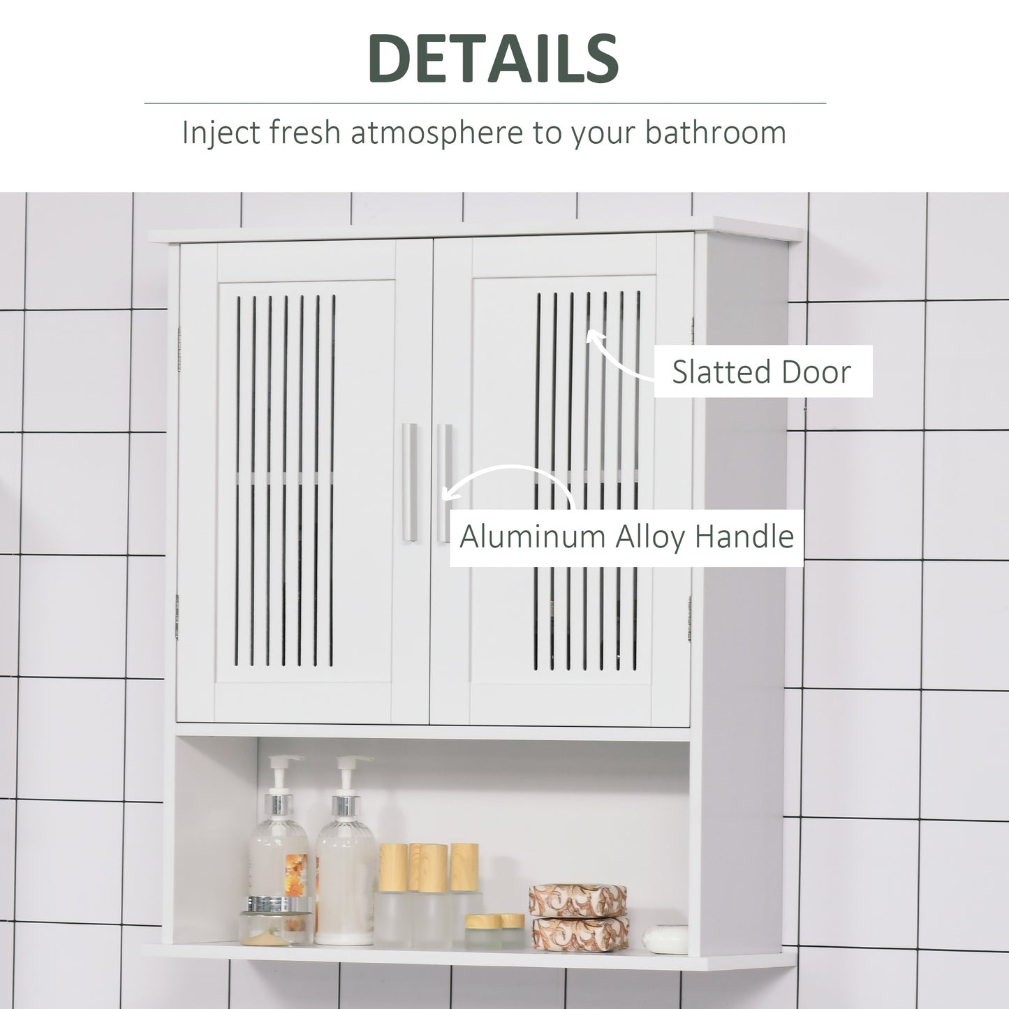 kleankin Modern Wall Mount Bathroom Cabinet, Storage Organizer with 2 Door Cabinet and Open Shelf, White