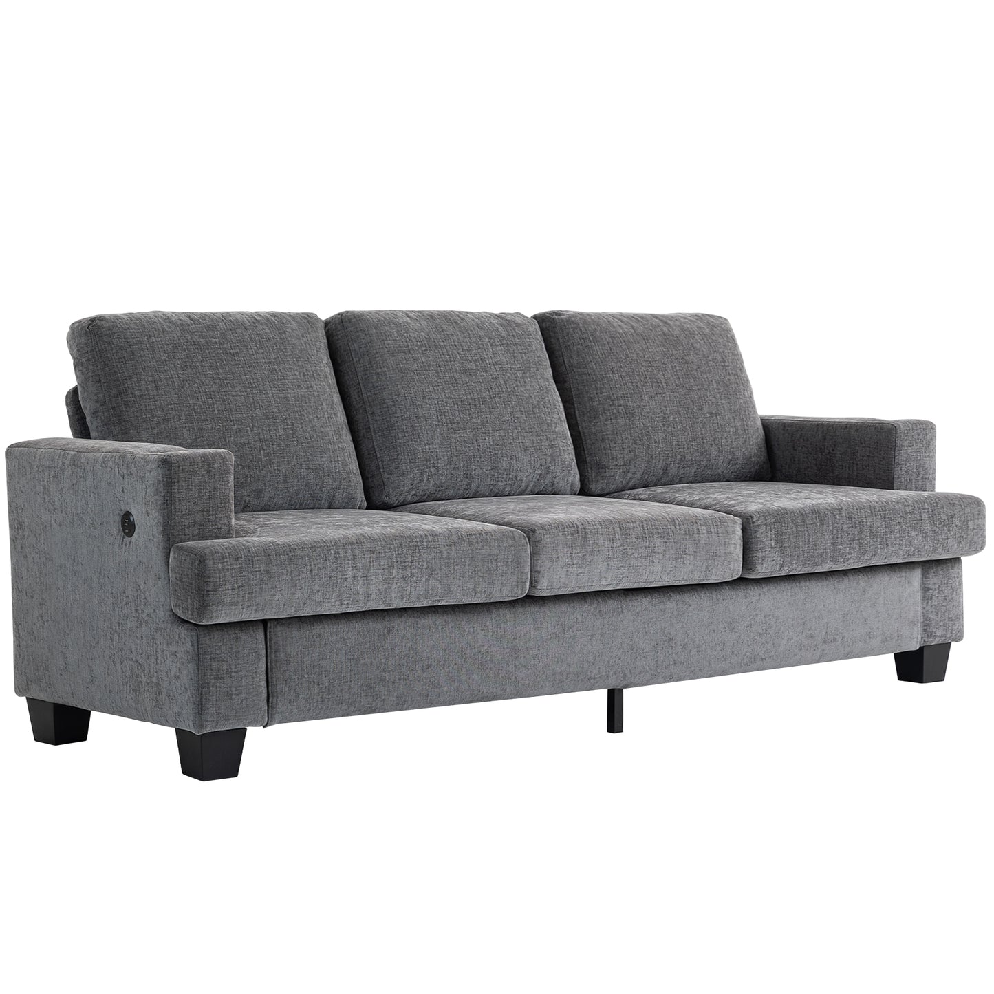 HOMCOM 3 Seater Sofa with USB Ports & Cup Holders, Chenille-Feel Upholstered Couch for Living Room, Light Brown