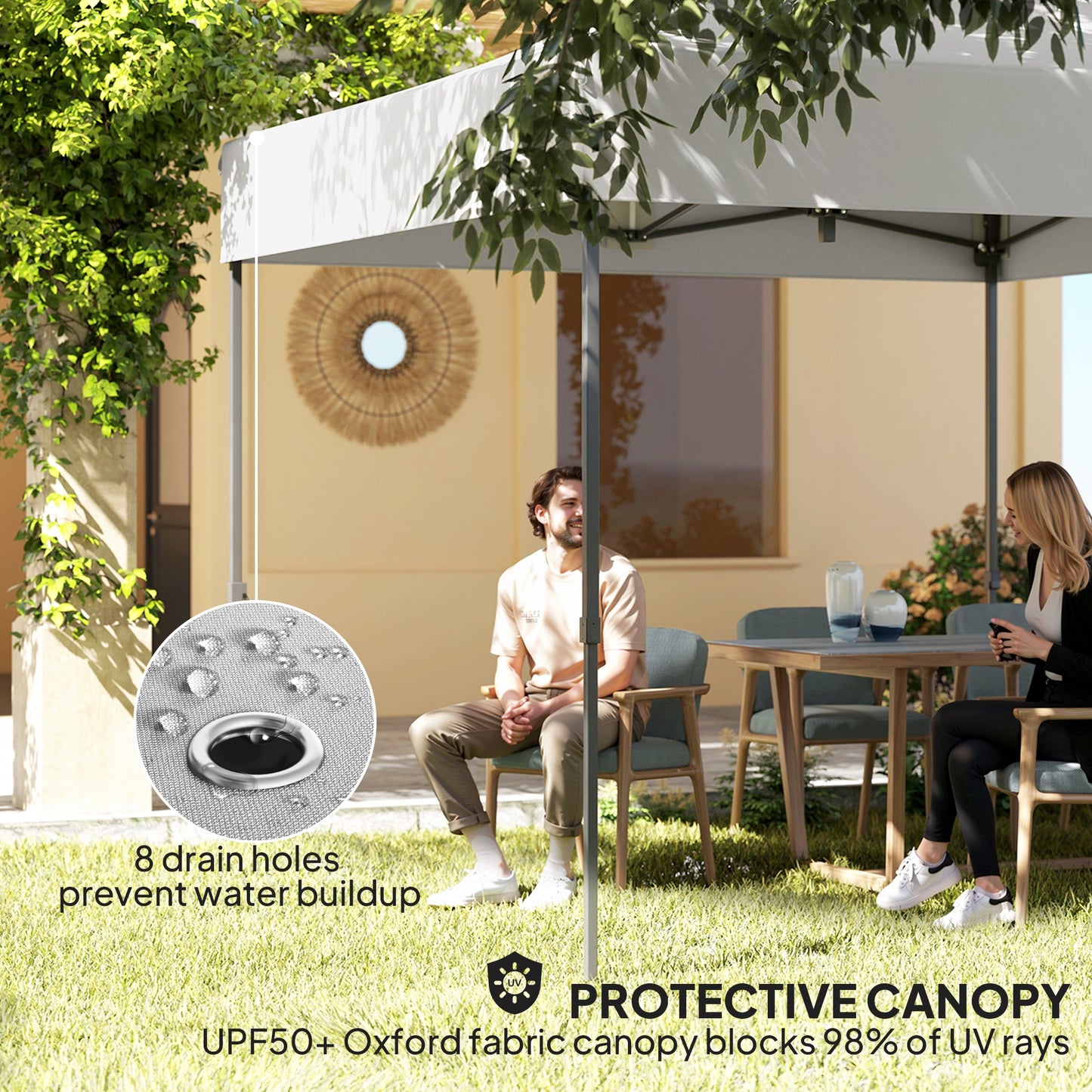 Outsunny 10' x 10' Pop Up Canopy Tent with Sidewalls, Instant Sun Shelter, Height Adjustable, with Wheeled Bag and Sand Bags