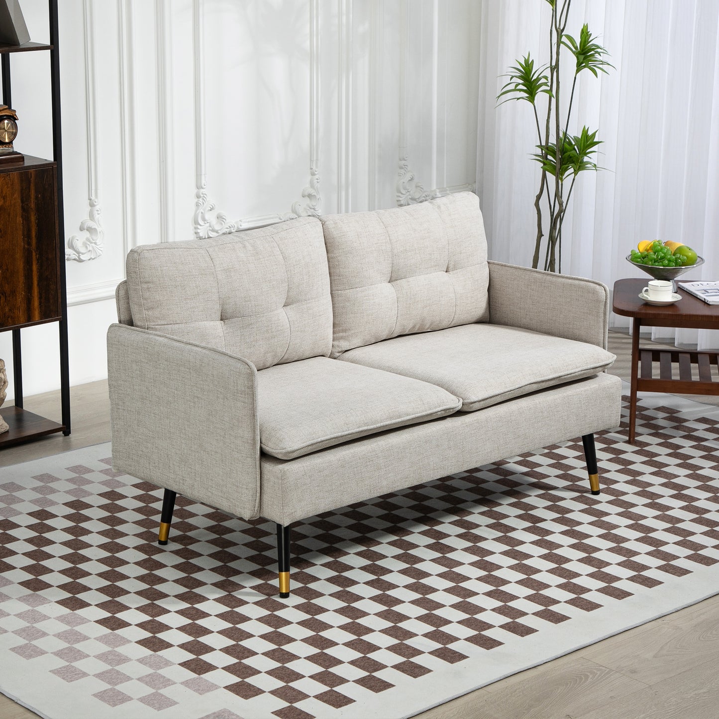 HOMCOM 55" Loveseat Sofa for Bedroom, Modern Love Seats Furniture with Button Tufting, Upholstered Small Couch for Living Room, Small Space, Grey