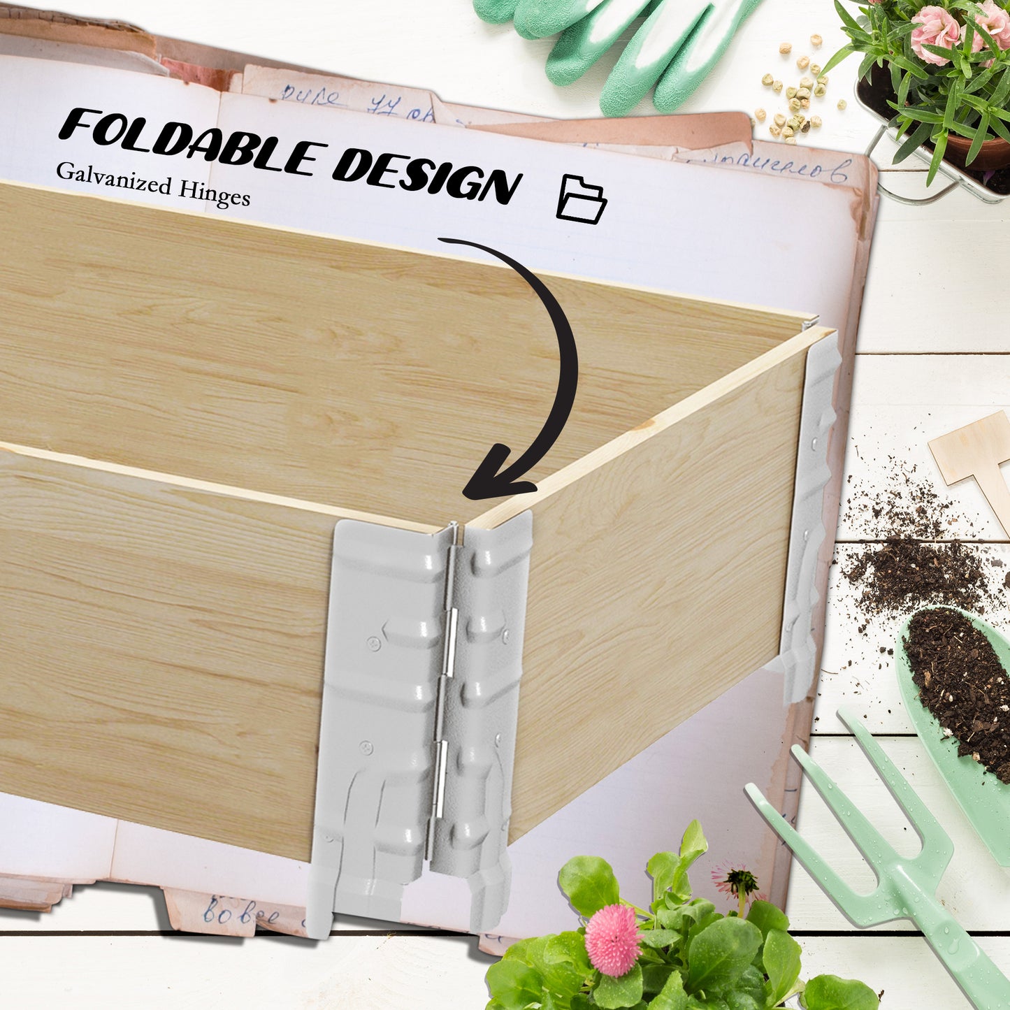 Outsunny Raised Garden Bed, Foldable Two-Box Wooden Planters for Outdoor Vegetables, Flowers, Herbs, Plants, Easy Assembly