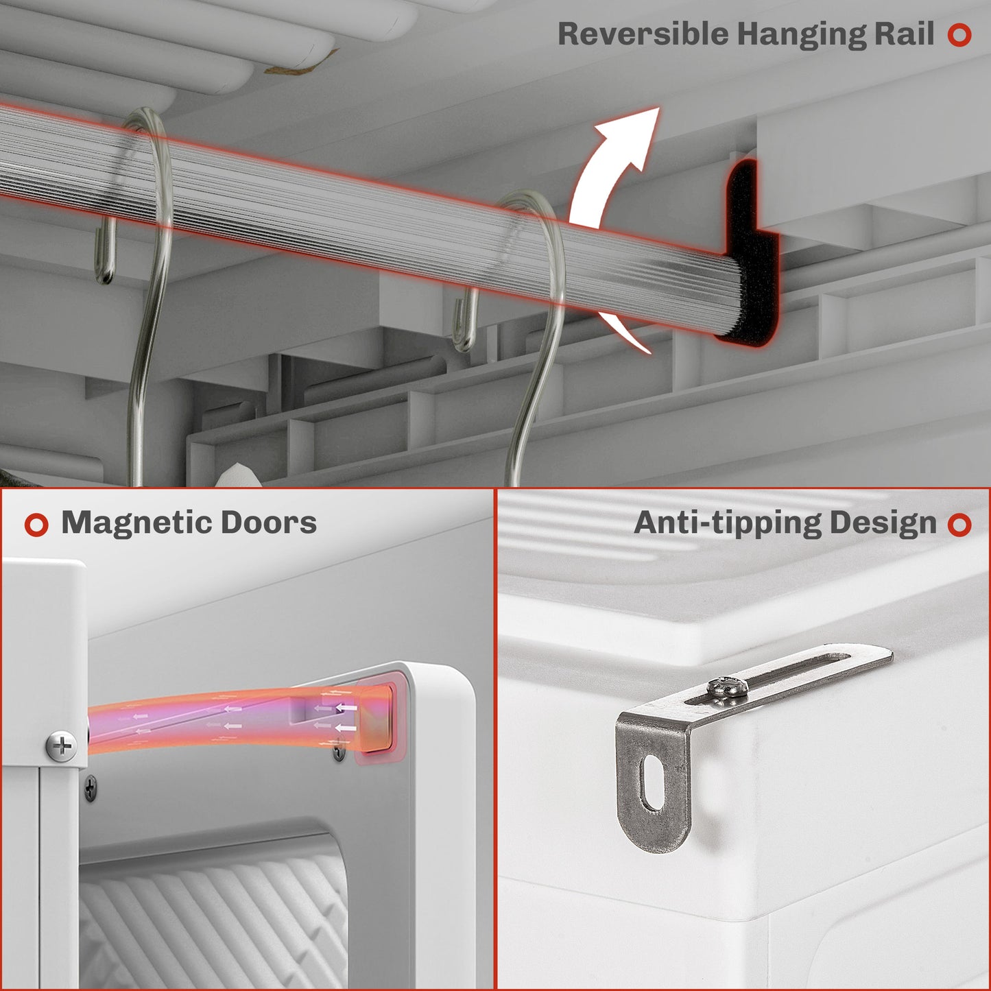 HOMCOM Portable Wardrobe, Foldable Clothes Storage Organzier with 5 Compartments, 1 Hanging Rod, Magnet Doors, White