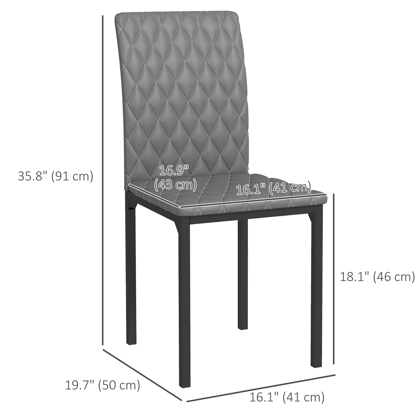 HOMCOM Modern Dining Chairs Set of 4, Upholstered Faux Leather Kitchen Chairs with Rhombic Tufting and Metal Legs for Living Room, White