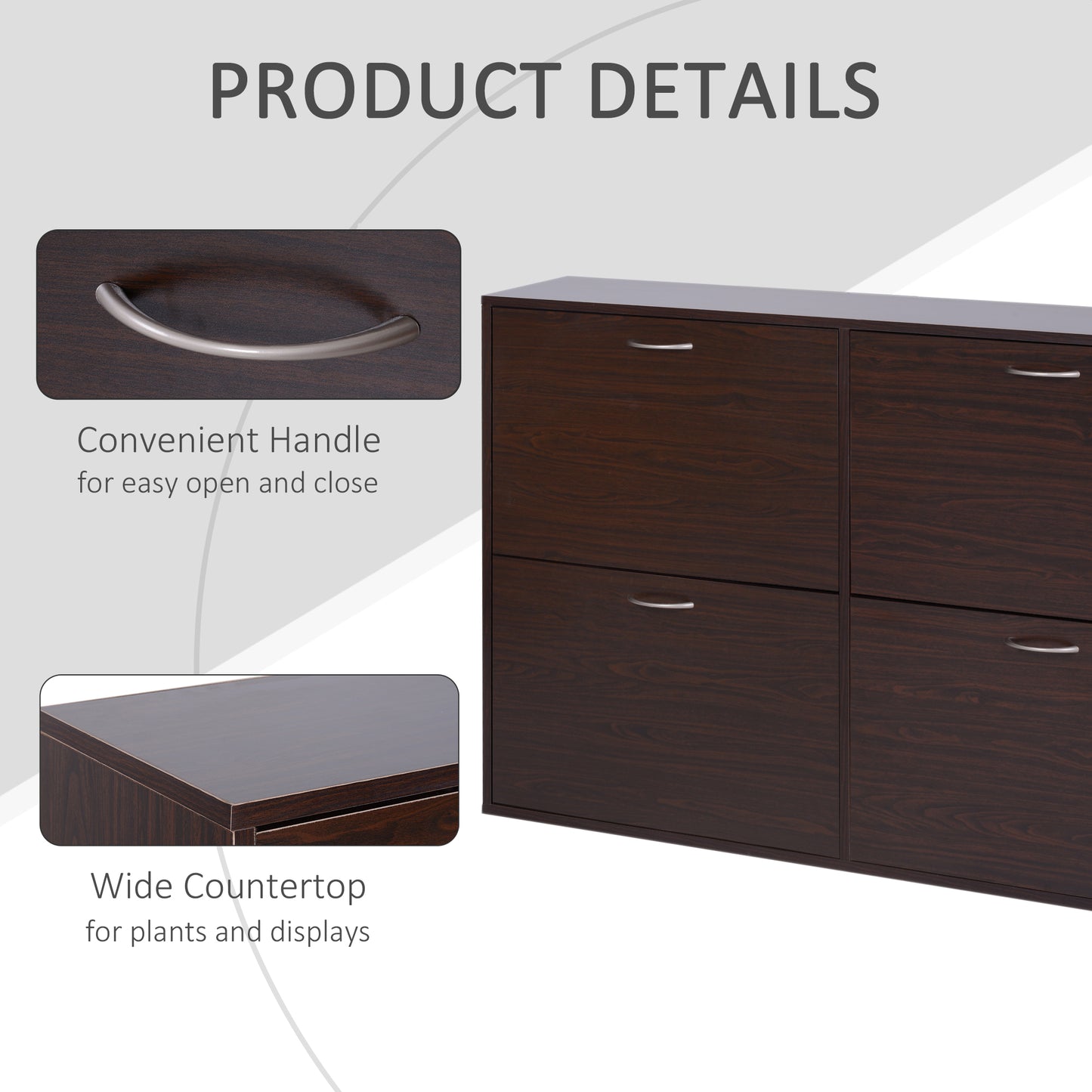 HOMCOM Flip Down Shoe Storage, Multi Cabinet, Wooden Shoe Rack, Entryway Shelf, 4 Drawer Organizer, Freestanding Unit, Brown