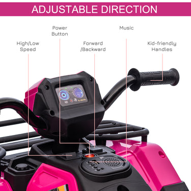 Aosom 12V Kids ATV Quad, 4 Wheeler Battery Powered Electric Vehicle with Music MP3, Headlights, High Low Speed, Treaded Tires, for Boys and Girls Ages 37-60 Months, Pink