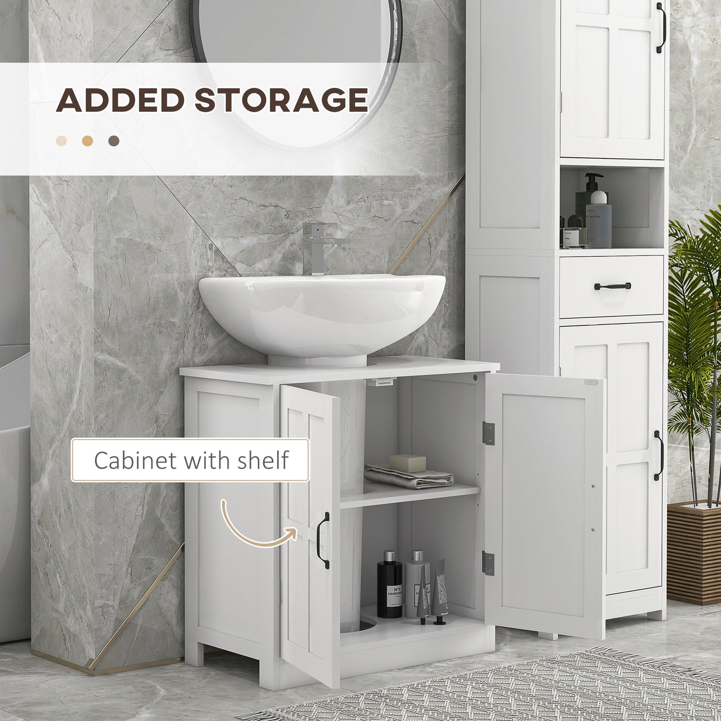 kleankin Pedestal Under Sink Cabinet, Bathroom Vanity Cabinet Storage with Double Doors and Adjustable Shelf, White