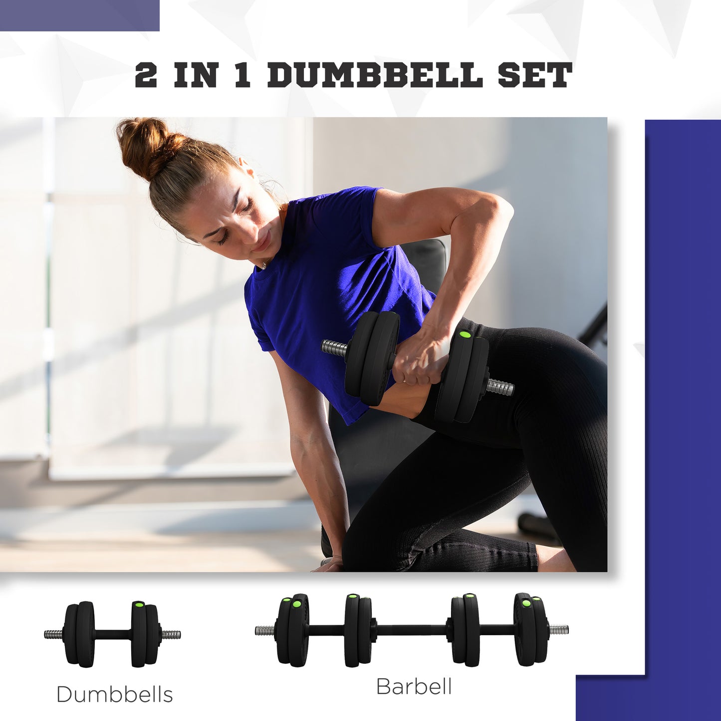 Soozier 55LBS 2-in-1 Adjustable Barbell & Dumbbells Set, Weights Set with Non-slip Handles for Men and Women Home Gym Training