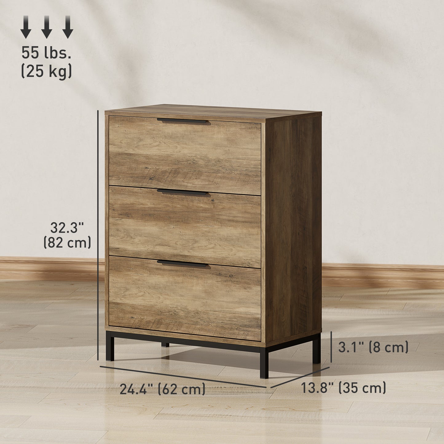 HOMCOM Dresser for Bedroom, 3 Drawer Dresser Tower, Chest of Drawers for Hallway, Entryway, Closet, Natural