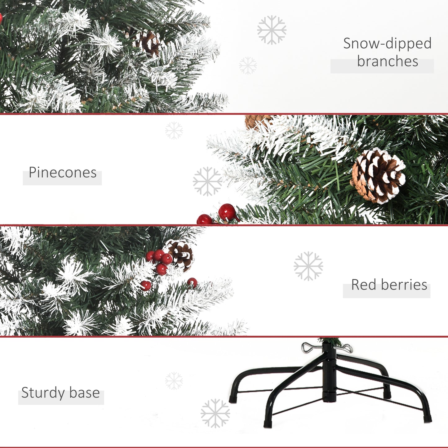 HOMCOM 5ft Decorated Christmas Tree with Red Berries and Pine Cones, Flocked Christmas Tree with Pencil Shape, Green