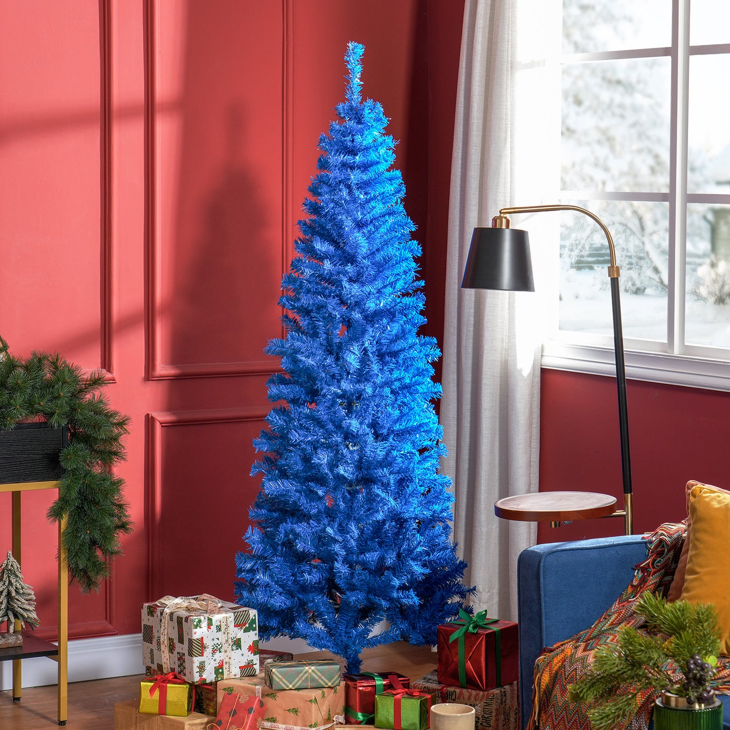 HOMCOM 4FT Artificial Christmas Tree Holiday Xmas Holiday Pencil Tree Decoration with Automatic Open for Home Party, Pink
