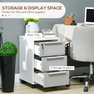 HOMCOM 3 Drawer File Cabinet with Wheels, Vertical Filing Cabinet with Lock, Grey