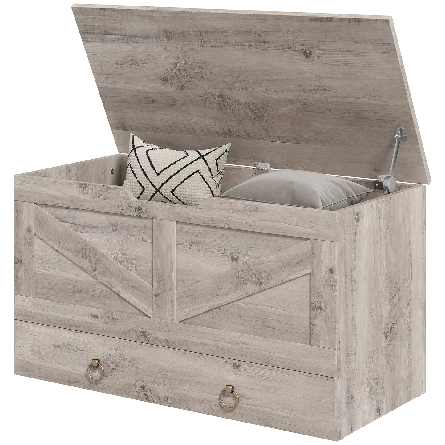 HOMCOM 39.4 Inches Storage Chest, Storage Trunk with 2 Safety Hinges, Wooden Box for Living Room, Black Wood Grain