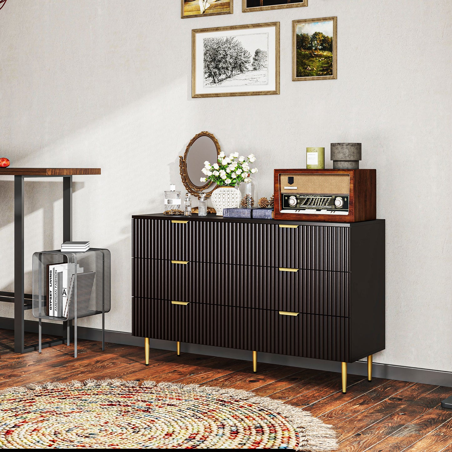 HOMCOM Modern Chest of Drawers 4 Drawer Dresser for Bedroom with Gold Legs and Handles, White