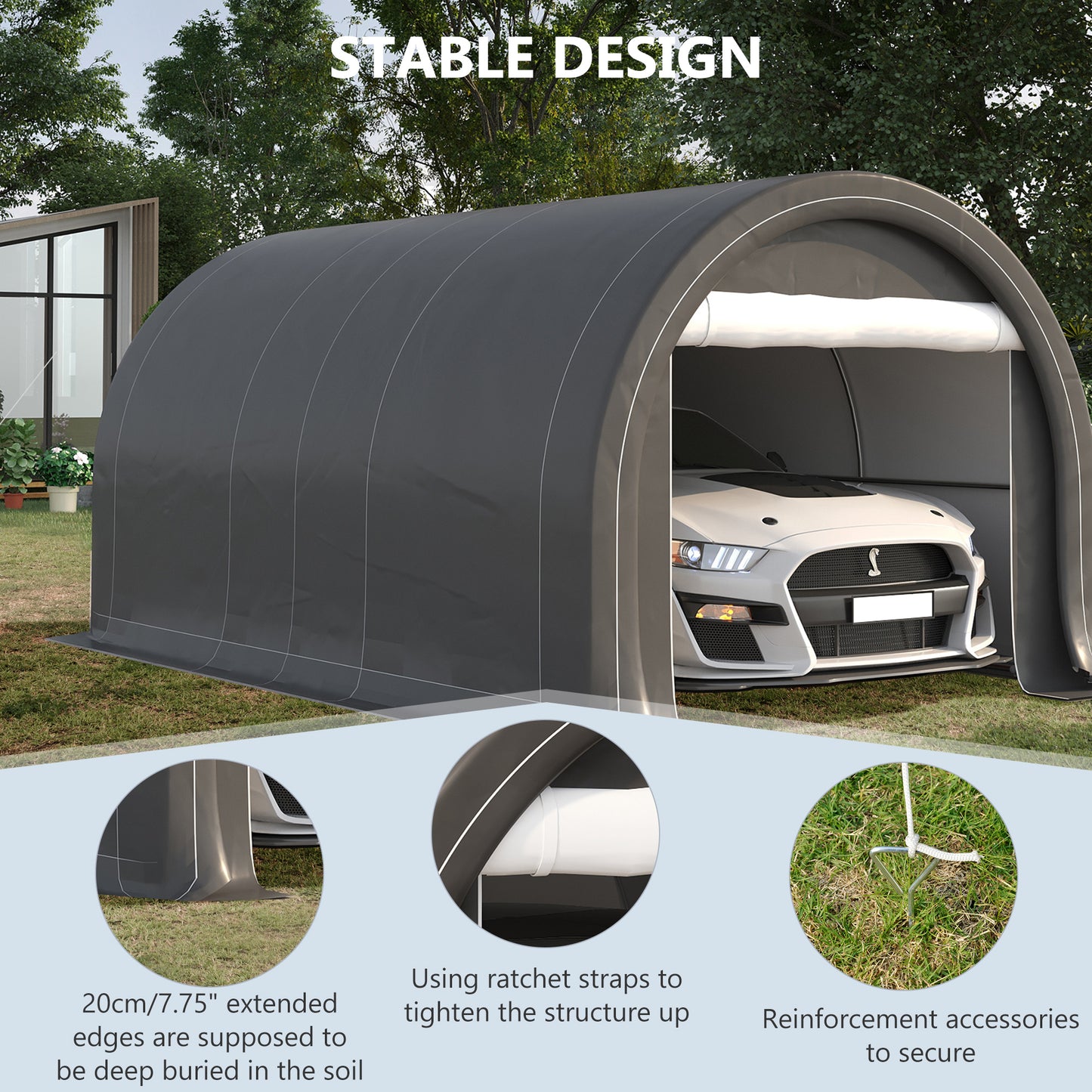 Outsunny 10' x 16' Heavy Duty Portable Carport Tent with Zippered Door, PE Cover for Car, Boat, Motorcycle, Bike, White
