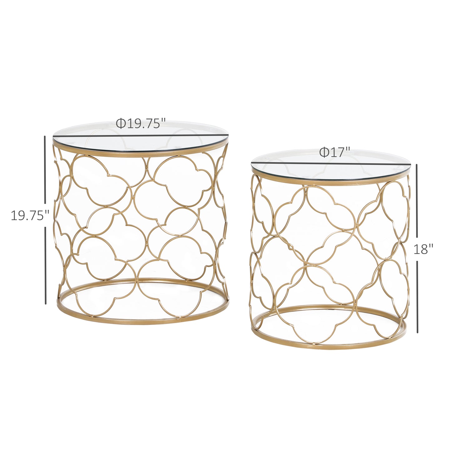 HOMCOM Set of 2 Nesting Table Coffee End Table Set Modern for Living room Furniture Decor Gold Tempered Glass