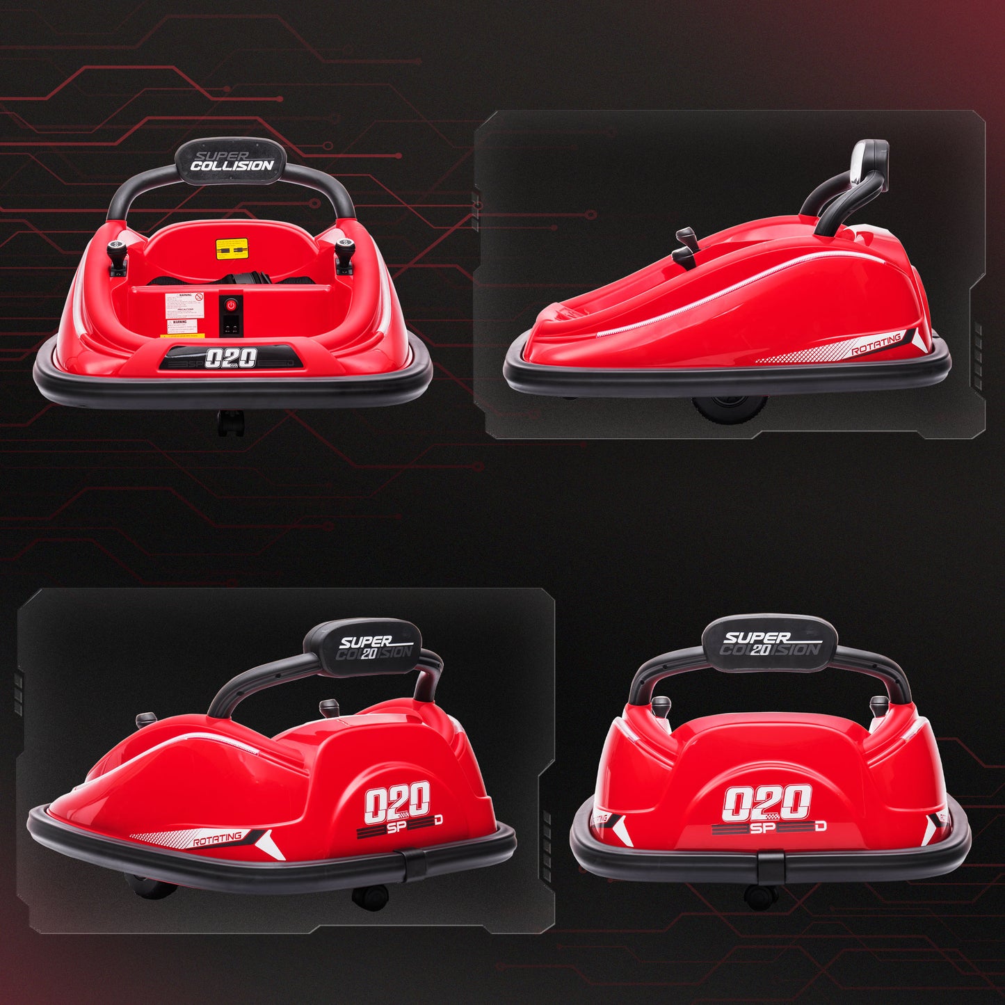 Aosom 12V Kids Bumper Car, 360° Rotation Electric Ride On Car, Twins Motor Battery Powered Toy, w/ Parent Remote Control, Safety Belt, Colorful LED Lights,, Red