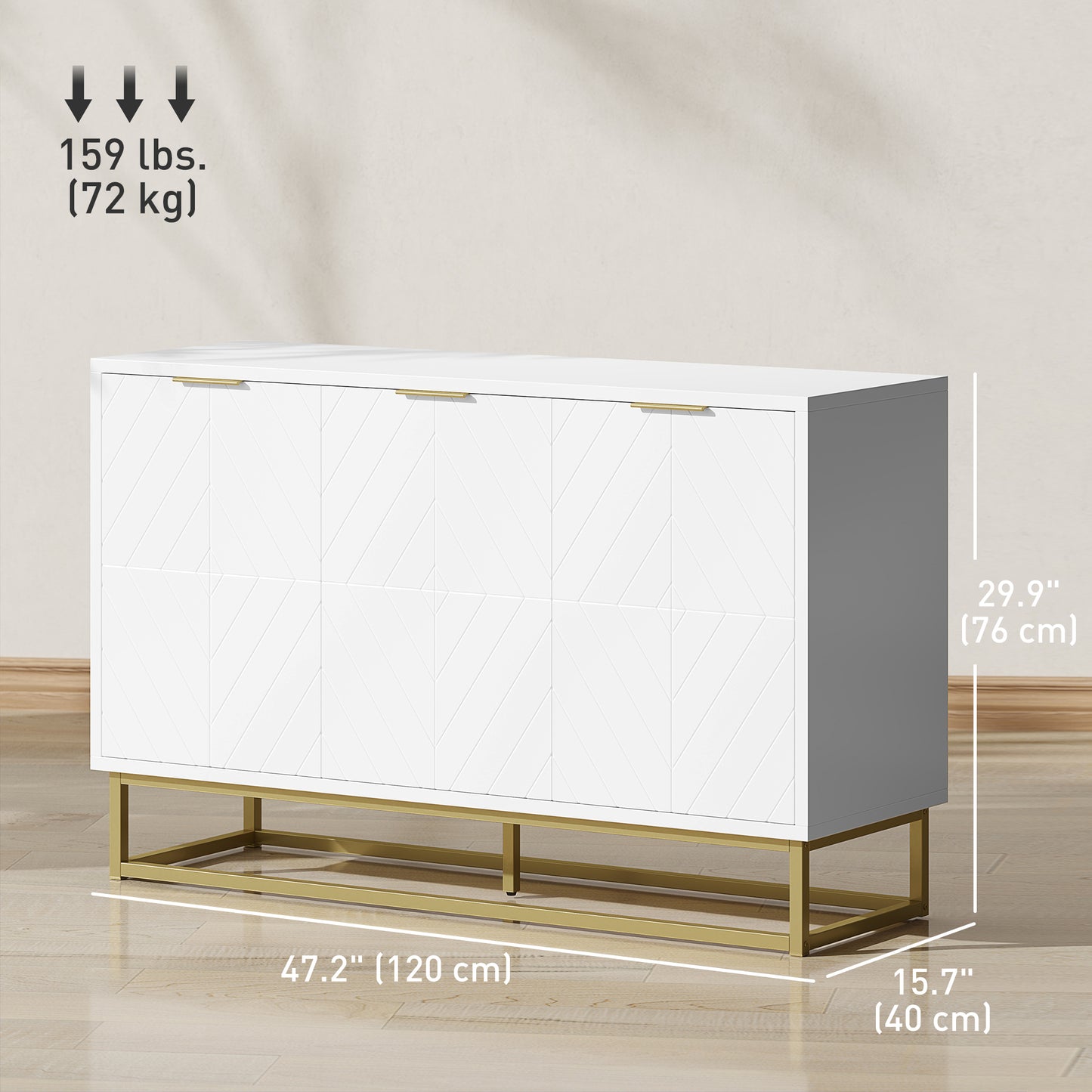 HOMCOM 47" Sideboard Buffet Cabinet with Storage, Contemporary Buffet Cabinet with Adjustable Shelves and Metal Legs, Kitchen Storage Cabinet with Elevated Base, White