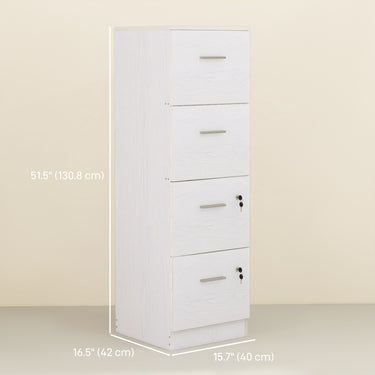 HOMCOM Vertical Filing Cabinet with Lock, 4 Drawer File Cabinet with Adjustable Hanging Bar for A4 and Letter Size, White