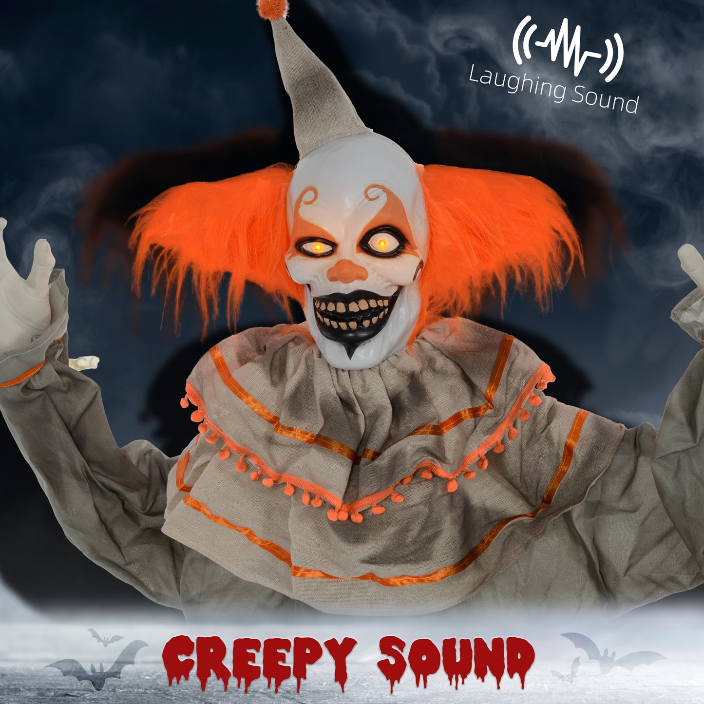 Outsunny 5.6' Life Size Clown Outdoor Halloween Decoration Animatronic, Animated Prop w/ Light Up Eyes
