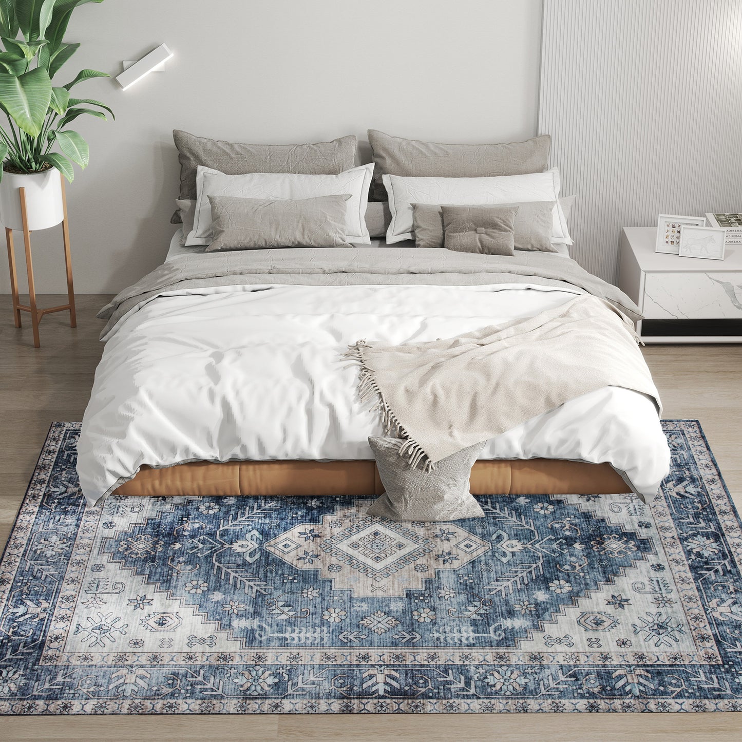 HOMCOM 6x9 Area Rug, Vintage Machine Washable Rug, Non-Slip Floor Carpet for Living Room, Bedroom, Dining Room, Blue