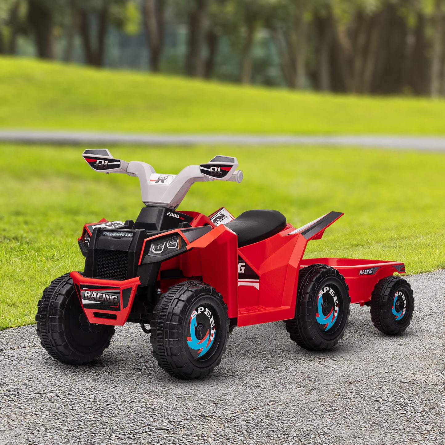 Aosom 6V Kids ATV Quad, Battery Powered Electric Vehicle for Kids with Back Trailer, Wear-resistant Wheels, for Boys and Girls - Blue