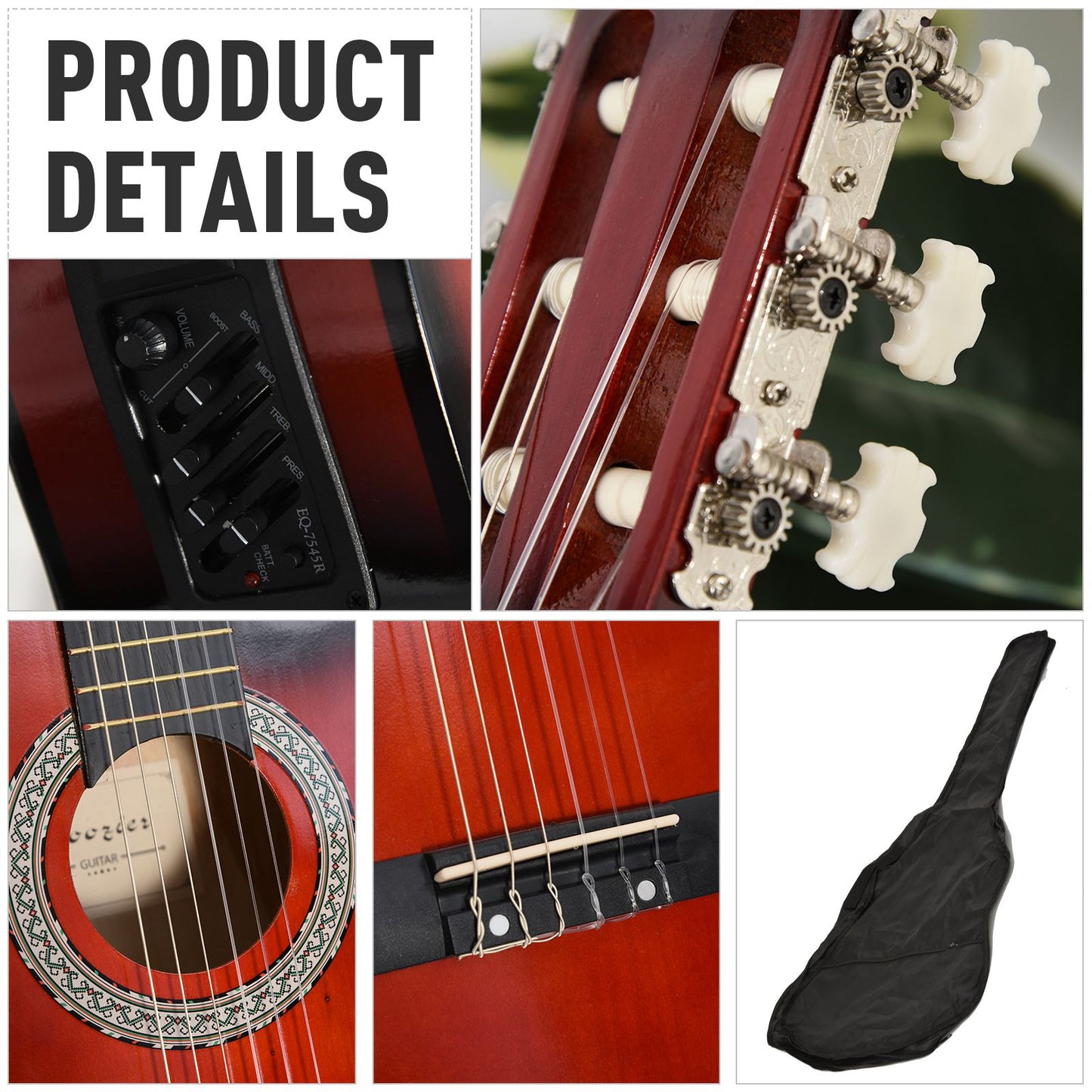 Soozier 39.5 Inch Acoustic Electric Guitar for Beginner with Strings, Beige Strap, 3 Picks and Case Bag, Wine Red