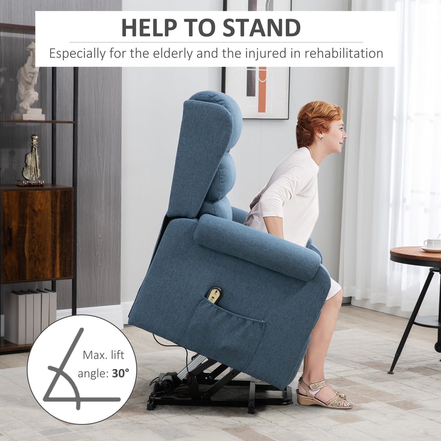 HOMCOM Lift Chair for Elderly, Power Chair Recliner with Footrest, Remote Control, Side Pockets for Living Room, Grey