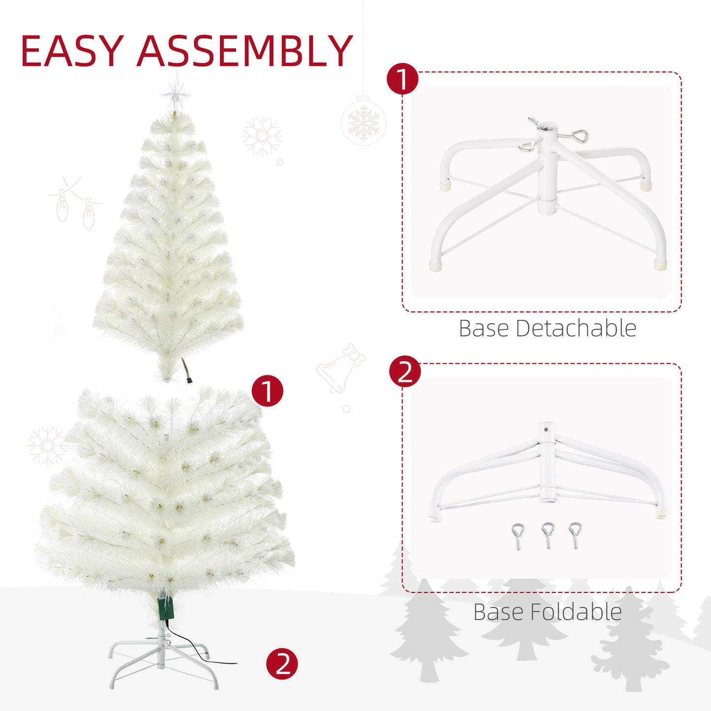 HOMCOM 6FT Artificial Tree Multi-Colored Pre-Lit Home Christmas Decoration White