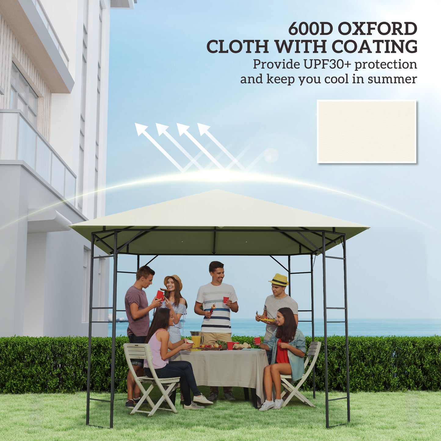 Outsunny 10' x 10' Gazebo Canopy Replacement Cover, Garden Gazebo Roof Replacement, UPF30+, TOP COVER ONLY, Cream White