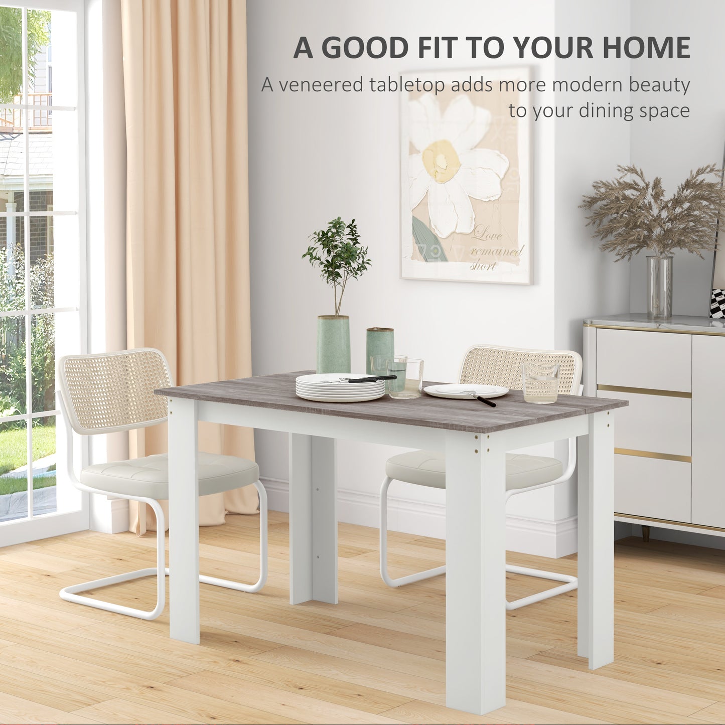 HOMCOM Kitchen Table for 4-6 People, Dining Table with Wood Effect for Dining Room, Oak