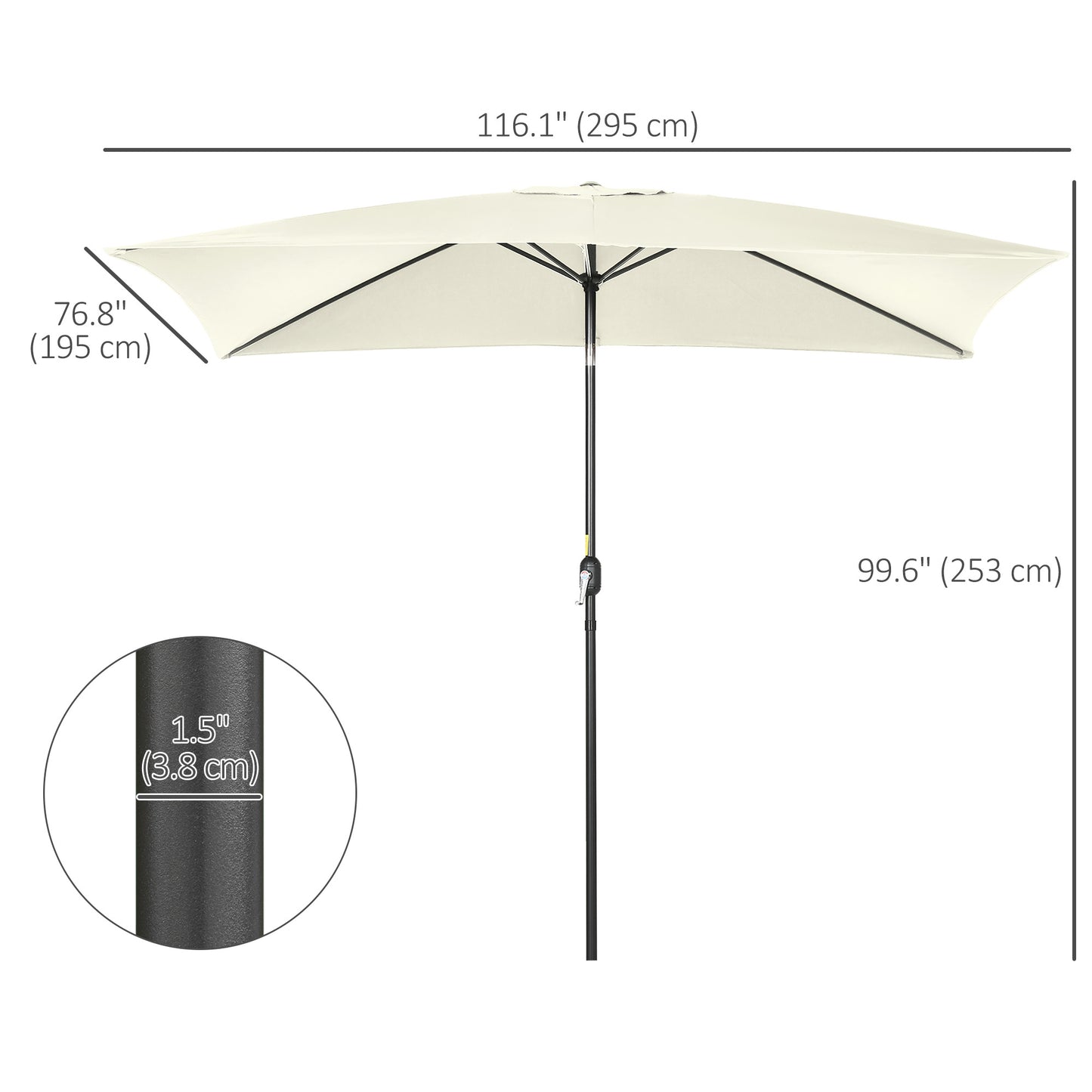 Outsunny 6.5x10ft Rectangle Aluminum Tilt Patio Umbrella, Garden Market Parasol, Outdoor Sunshade Canopy with Crank, Cream White