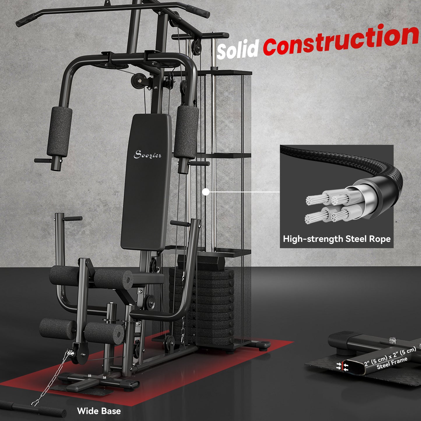 Soozier Multi-Exercise Home Gym Station with 99lbs Weight Stack, for Full Body Workout