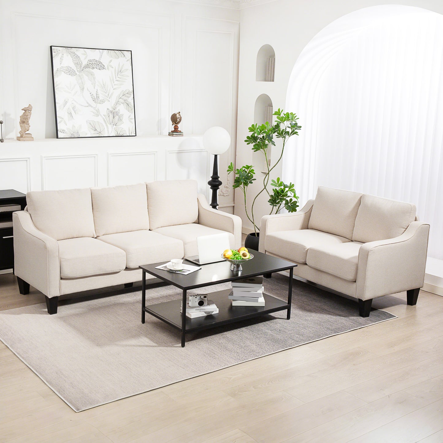 HOMCOM 3 Seater Sofa, Modern Couch with Pocket Spring, Linen Upholstered, Thick Padded, Beige