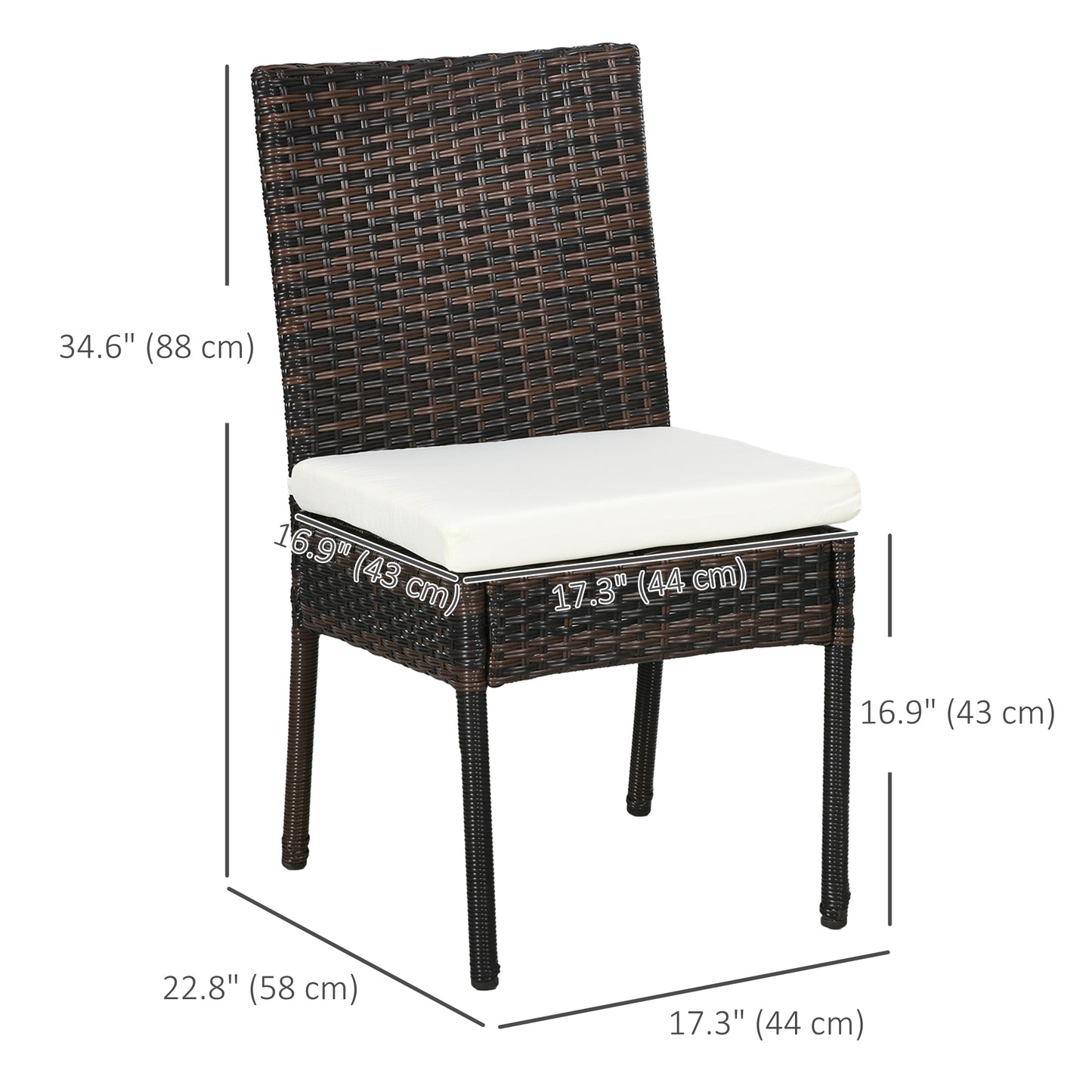 Outsunny PE Rattan Outdoor Dining Chairs with Cushion, Patio Wicker Dining Chair with Backrest, Brown