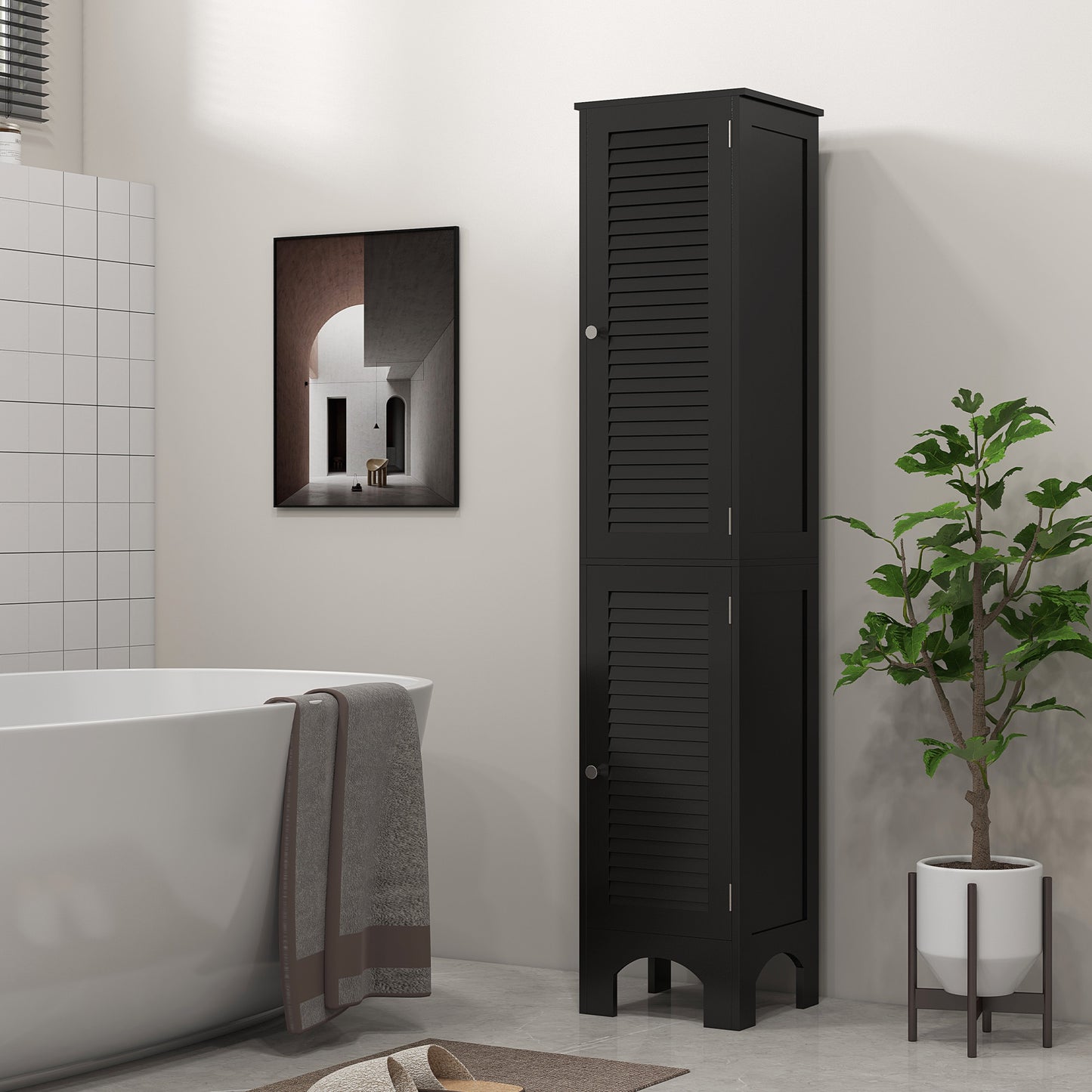 HOMCOM Narrow Bathroom Cabinet, Tall Bathroom Storage Cabinet with Shelves and Doors, Black