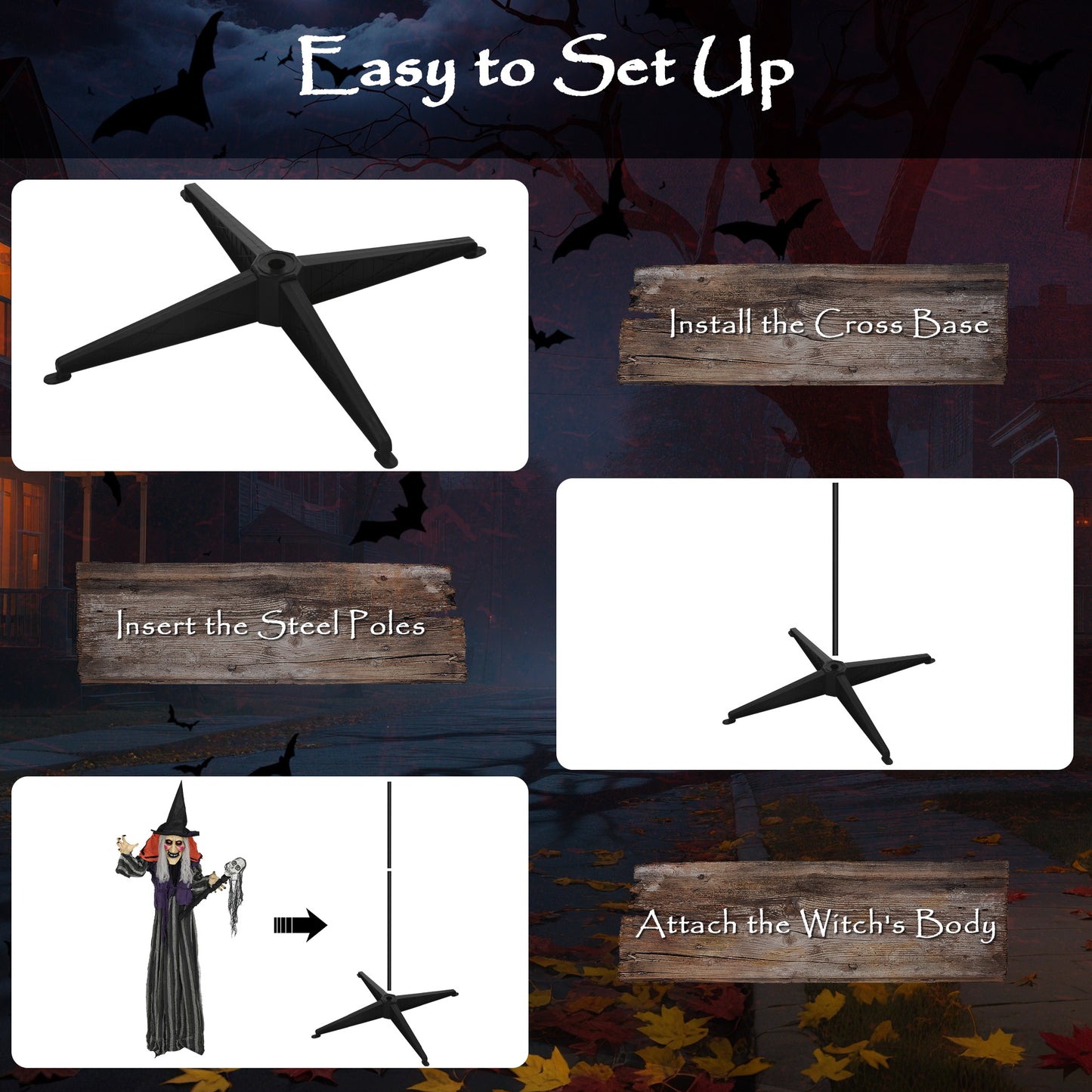 Outsunny Animatronics Standing Witch, Voice-Activated Prop with Skull Staff & Flashing Eyes, Easy Setup Indoor, Orange